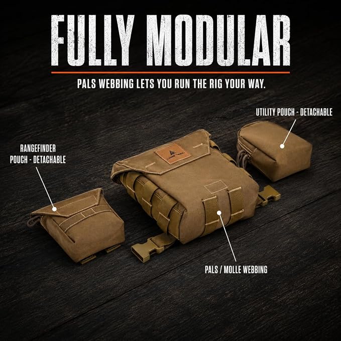 Binocular Harness Chest Pack - Bino Harness Hunting Chest Rig | Waterproof 500D Cordura case, silent magnetic closure, MOLLE rangefinder pouch, elk deer glassing