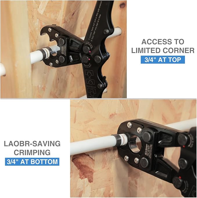 iCrimp IWS-1234N PEX Crimping Tool for 1/2’’ & 3/4’’ Copper Crimp Rings, Combo PEX Crimper with Interchangeable Die Set for Tight Space, Patented