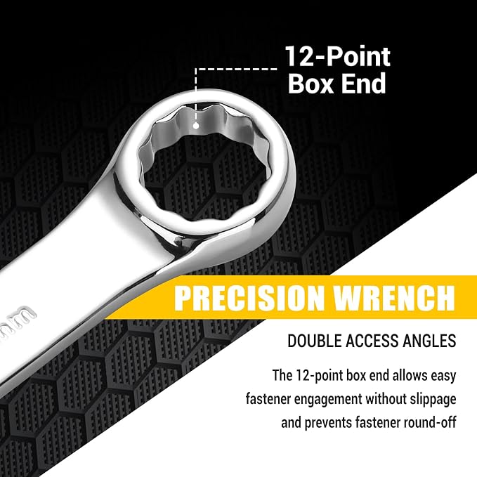 DEKOPRO Combination Wrench Set, Metric, 15-piece, 8-22mm, 12-Point, Chrome Vanadium Steel, with Plastic Tray