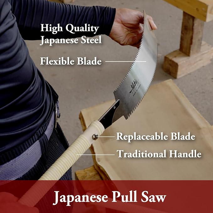 SUIZAN Ryoba Double Edge Saw 12" - Japanese Pullsaw Hand Saws Wood Cutting | Professional Pull Saw for Woodworking Furniture Making Carpentry Joinery DIY Tools Large Sharp Replaceable Blade Rip Crosscut