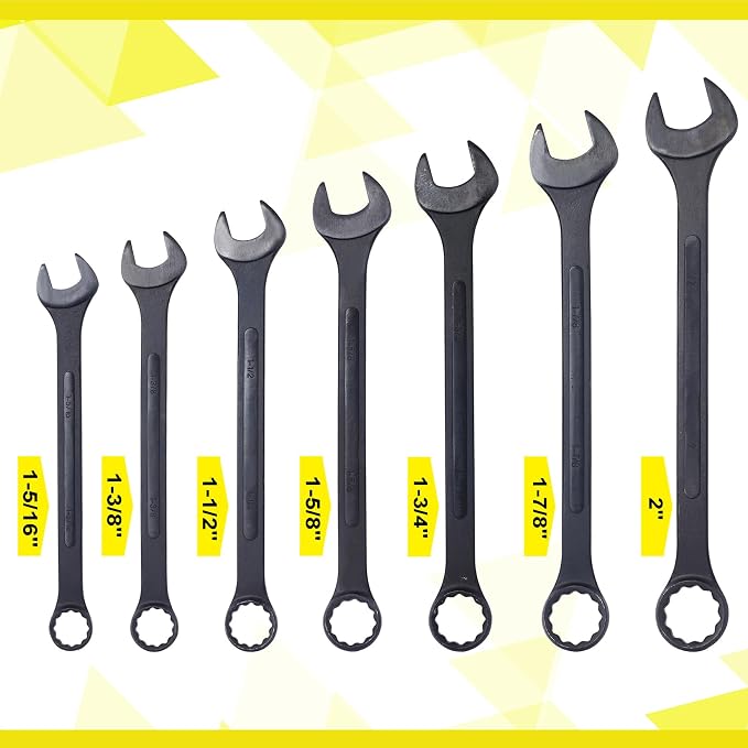 7PC Jumbo Combination Wrench Set, SAE, 1-5/16"-2", Extra Large Wrenches | 1-5/16",1-3/8", 1-1/2", 1-5/8", 1-3/4", 1-7/8", 2 inch, Extra Large Combination Wrench Sets with Pouch (7PC-SAE)