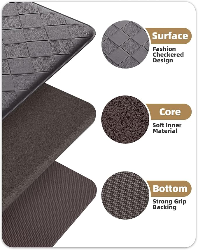 Color&Geometry Anti Fatigue Cushioned Kitchen Floor Mats,17"X71",Long Runner Rug Non Slip Waterproof,Memory Foam Padded Standing Mat for Front Sink,Grey