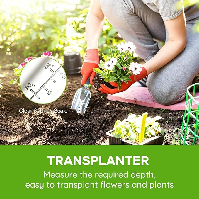 Garden Tool Set, 3 Pack Aluminum Heavy Duty Gardening Kit Includes Hand Trowel, Transplant Trowel and Cultivator Hand Rake with Soft Rubberized Non-Slip Ergonomic Handle, Garden Gifts