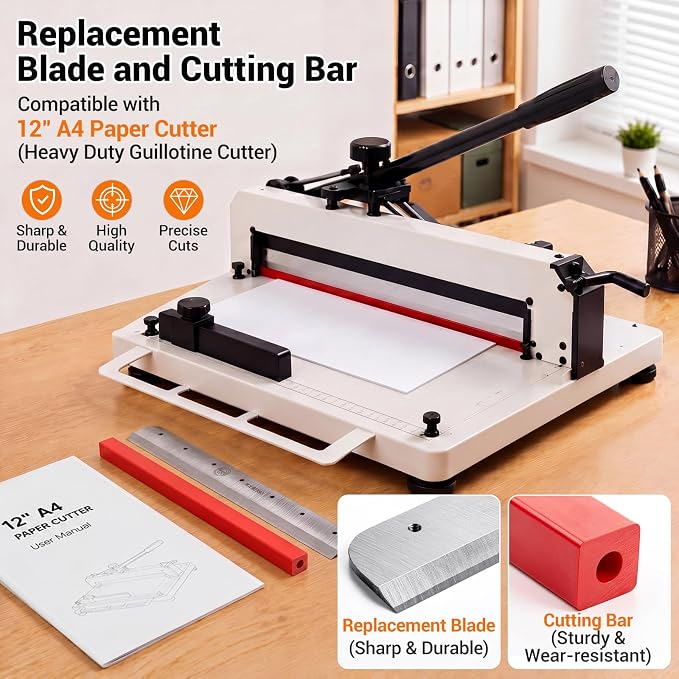 14.81'' Heavy Duty Guillotine Paper Cutter Replacement Blade and Replacement Cutting Stick for 12-inch Industrial A4 Guillotine Cutter Accessories