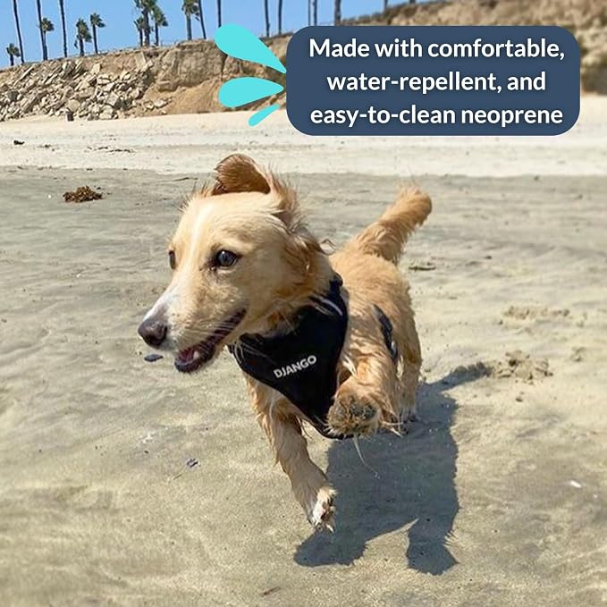 Adventure Dog Harness - Stylish and Comfortable Large Dog Harness for Outdoor Adventures and Everyday Wear - Black Neoprene Adjustable Harness for Dogs with Reflective Piping and Brass D-Ring