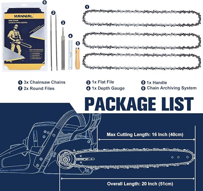 3 Pack 16 Inch Chainsaw Chain 3/8"LP .050" 56DL with Sharpening Kit- S93G