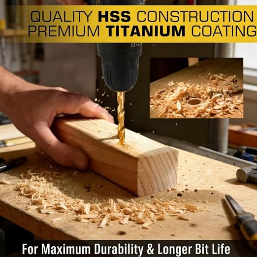 230 Pcs Drill Bit Set, 135°Tip High Speed Steel, Titanium Coated Drill Bit Set, Titanium Twist Drill Bit Set for Wood, Aluminum Alloy, Metal, Plastic with Storage Case, 3/64"-1/2"