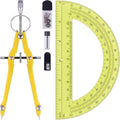 Unjoo Compass and Protractor Set, Professional Drawing Compass Tool, Metal Compass with Extra Refills, Compass for Geometry and 6 Inch Math Protractors 180 Degree (Yellow)