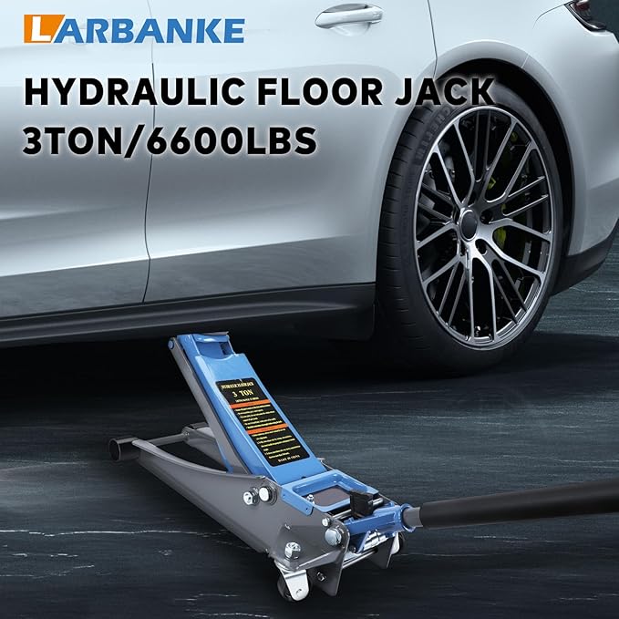 LARBANKE 3 Ton Low Profile Floor Jack,Hydraulic Carbon Steel Car Jack with Dual Pistons Quick Lift Pump,Easily Slide into Cars&Provide Stable Support,Lifting Range2.87-19.69",for Verious Cars