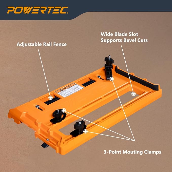 POWERTEC Universal Circular Saw Track Plate Compatible with Most Track Saw Guide Rails and Straight Edge Clamps, Tool-Free Mounting System, Adjustable Fence for Fast and Accurate Cuts (71993)