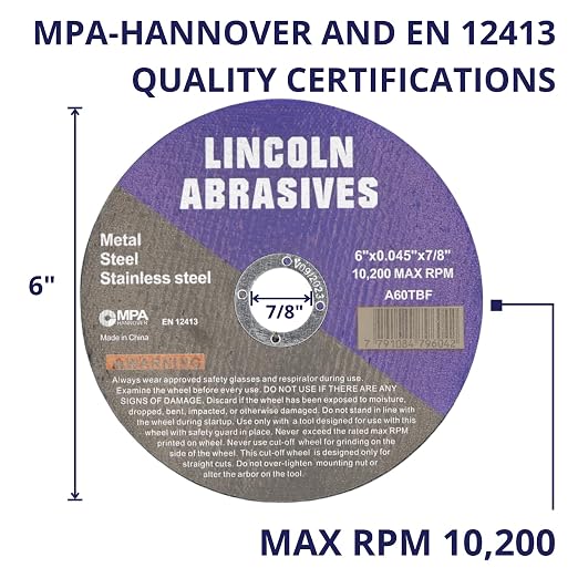 400 Pack 6" Cut-Off Wheels Lincoln Abrasives .045" Metal & Stainless Steel