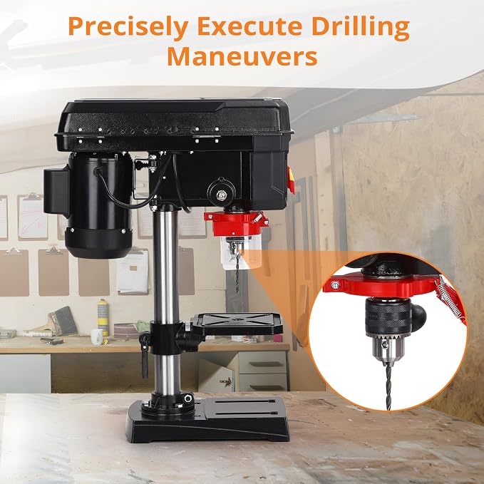 GarveeTech Benchtop Drill Press, 8 in 2.5Amp Bench Drill Press, 5Speed Variable, 0-45° Tiltling Worktable Bench Drilling Machine for Wood Metal