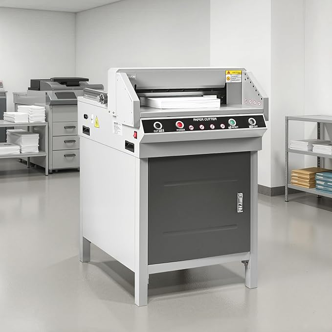 VEVOR Electric Paper Cutter, Heavy Duty Metal Paper Cutter Machine, 17.72 inch Cutting Width, 1.57 inch Cutting Thickness, Electric Guillotine Trimmer with Infrared Function and Spare Blade