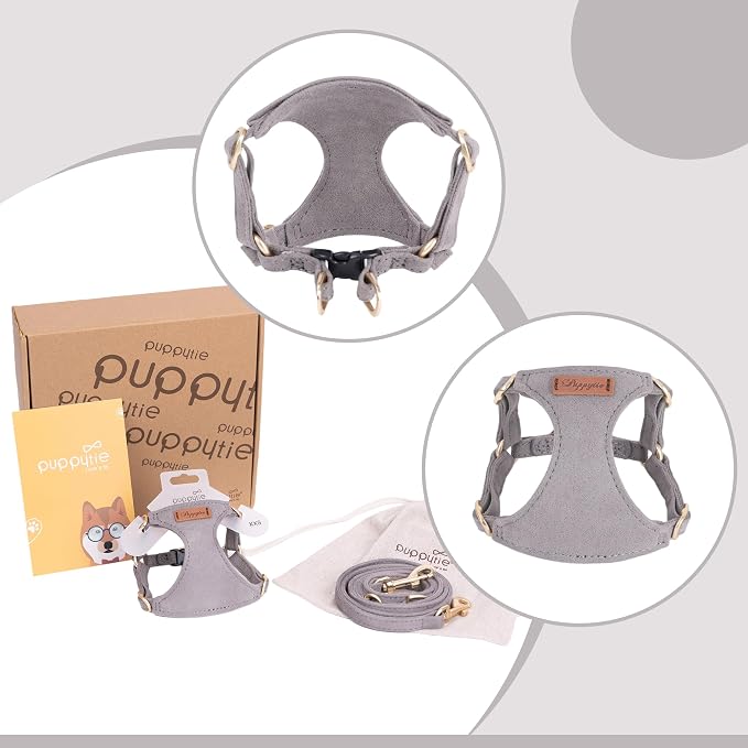 Puppytie XXS Puppy Harness and Leash Set, Silver Grey, XXS (2.2–6 lbs) | Puppy Harness for Small Dogs, Teacup and Yorkie Harness, Soft Lightweight and Adjustable, XXS Dog Harness for Daily Walks