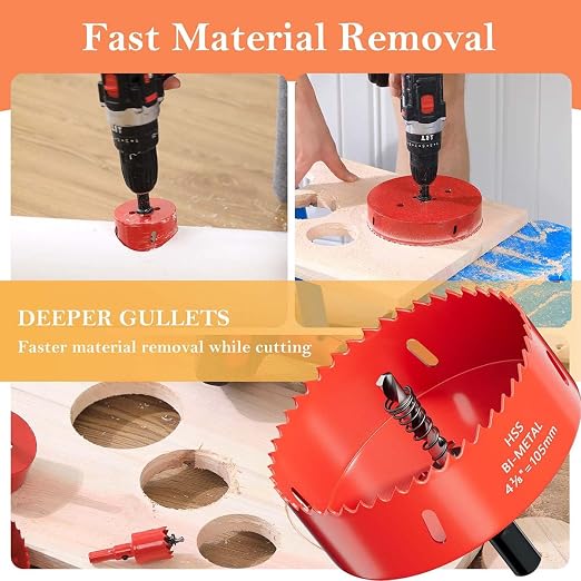 4-1/8 inch Bi-Metal Hole Saw Drill Bit - Ideal for Circular Cuts in Wood, Plastic, and Sheet Metal - 1-3/16" Cutting Depth - Includes Arbor and Pilot Bit