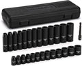 CASOMAN 27 Pieces 3/8-Inch Drive Impact Socket Set, Deep & Shallow, Metric (7mm - 19mm), 6 Point, CR-V Steel
