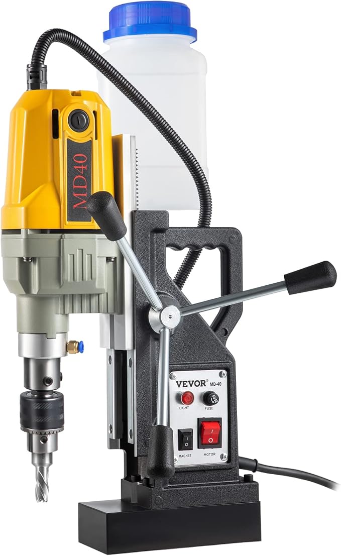 VEVOR Magnetic Drill, 1100W 1.57" Boring Diameter, 2697lbf/12000N Portable Electric Mag Drill Press with 7 Bits, 580 RPM Max Speed Drilling Machine for any Surface and Home Improvement
