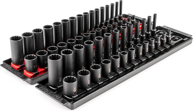 TEKTON 1/4 Inch Drive Impact Socket Set, 58-Piece | SID90205 | (5/32 - 11/16 in., 4 - 17 mm), Shallow and Deep, 12-Point, Socket Rail