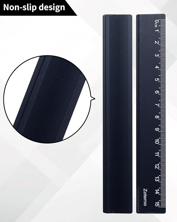 Geometry Ruler Set for Students, Metric Measurement 4-Piece Metal Math Drafting Kit with Non-Slip Design 15 cm Straightedge Ruler, 180° Protractor & 2 Triangles for School Kids (Black)