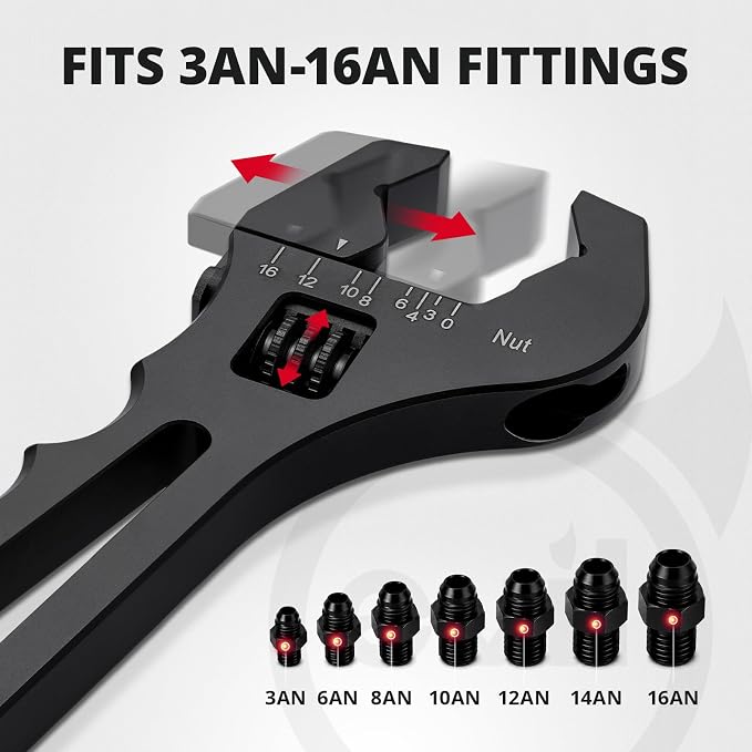 EVIL ENERGY AN Fittings Wrench 3AN-16AN with 4" Magnetic Vise Jaw Pad | Adjustable Aluminum Hose Fitting Wrench, Multi-Groove Clamping Protector, Non-Marring Design for Auto Repair
