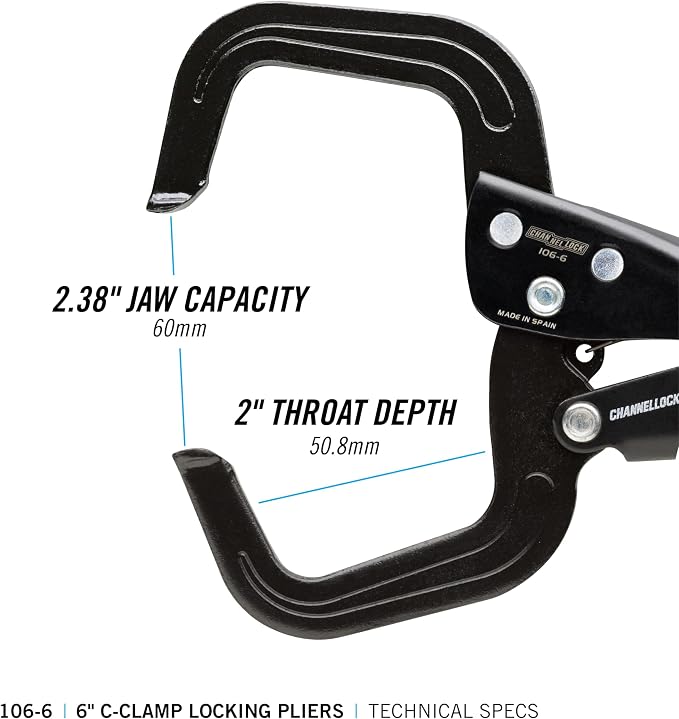 Channellock 6-Inch C-Clamp Locking Pliers 106-6 - Epoxy Resin Coating, Forged Steel - 6 In