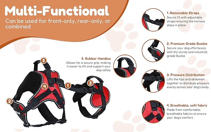 Doggie Stylz Multi-Functional Full-Body Lifting Dog Harness Vest | Designed for Front-Only, Rear-Only, Please Measure Your Dog Before Ordering