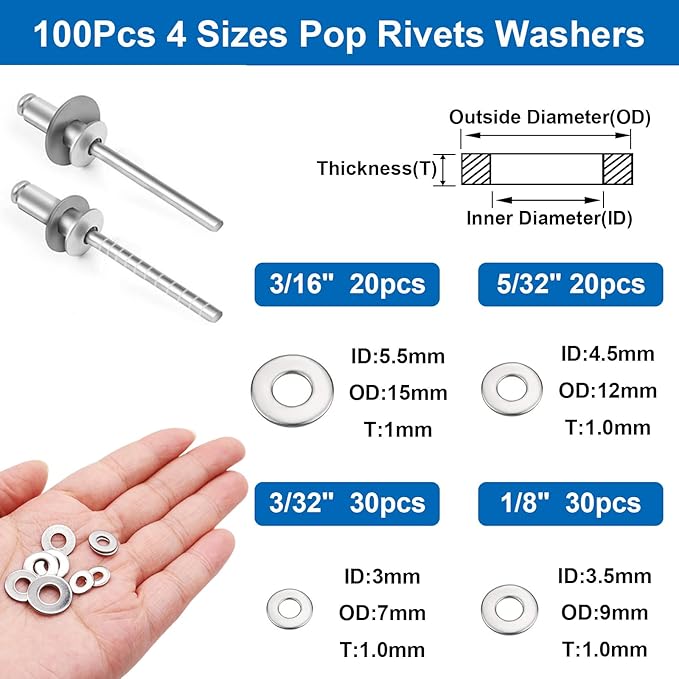 smseace Black, Silver(Can Choose) Pop Rivet Gun Kit Black Pop Rivets, Large Flange Rivets, Washers and Rivets Gun Tool Packed in Portable Toolbox with Color Label