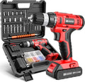 FADAKWALT Cordless Drill Set, 20V Electric Power Drill With Battery And Charger, 30N Torque, 21+1 Settings, 3/8-Inch Keyless Chuck, Driver Bits Kit, LED Light (Red）