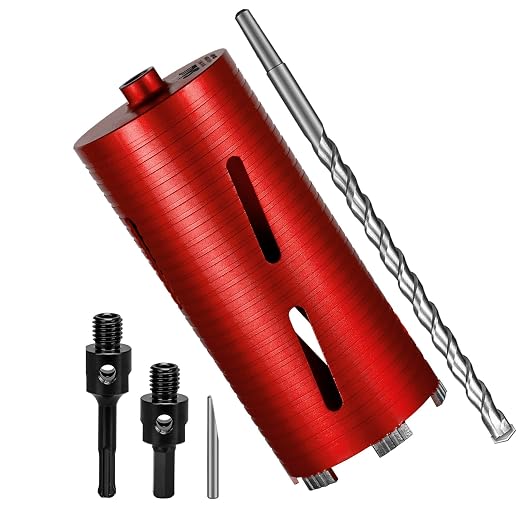 SALI Diamond Core Drill Bits 4 1/2" Diameter 10"/254mm Drilling Depth 5/8-11" Thread Core Bit Turbo Laser-Welded Segments for Cured Concrete with Brick Block Masonry with Two Adapters（Red）