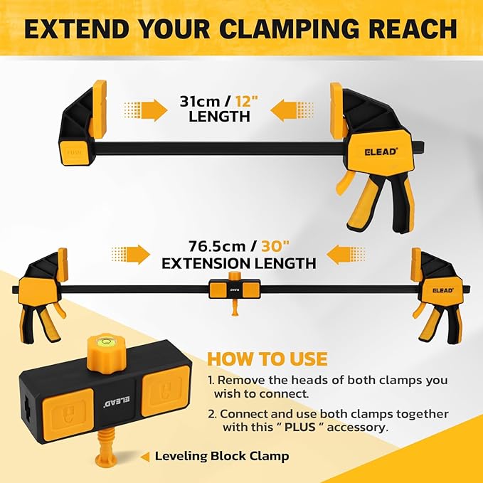 3-Pack 12-Inch Bar Clamp for Woodworking with Leveling Block Clamp, 350LBS Load Limit, Heavy Duty Quick-Release Wood Clamps/Spreader, One-Handed F Clamp for Wood Working