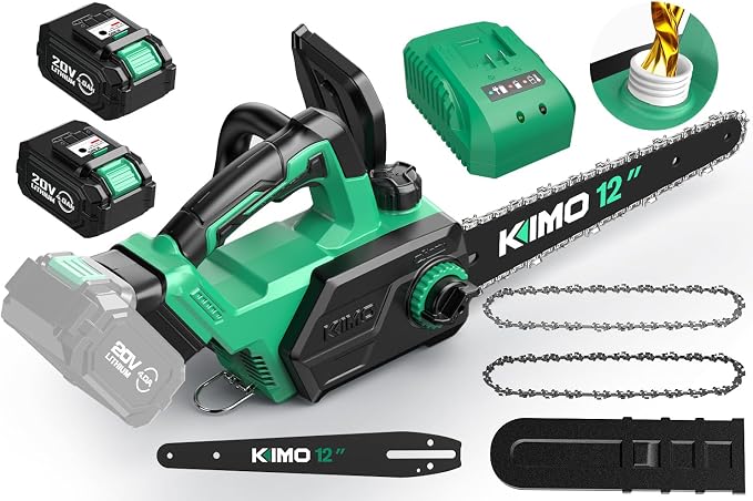 KIMO Brushless Electric Chainsaw Cordless, 4.0Ah Battery & Fast Charger, Handheld Chain Saw with Auto Oiler, Battery Powered Chainsaw Electric for Tree Trimming, 34 FT/S Cutting Speed
