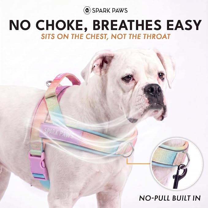 Spark Paws No Pull Front Clip Dog Harness - Easy On, Padded and Lightweight | Two Clips, On in Seconds, Chest Bearing, Australian Style, No Throat Pressure, for Small Medium and Large Breeds