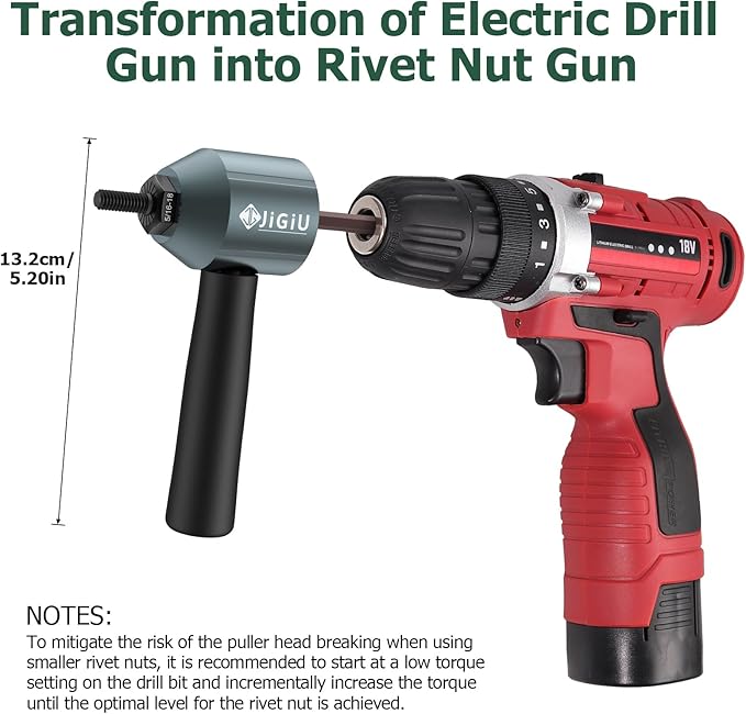 JiGiU Cordless Rivet Nut Drill Adapter Kit Electric Rivet Gun Adapter with 11 Mandrels & 100PCS Nuts Easy to Install Electric Nut Gun Adapter for Mechanical Automobile Maintenance with Carrying Case