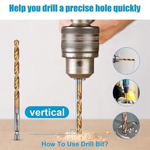 AUYAARS 19 PCS Hex Shank Drill Bit Set, 1/16"-1/4" HSS Titanium Coated Twist Bits for Metal Wood Plastic, 4241 High Speed Steel Small Quick Change Drill Bits with Holder