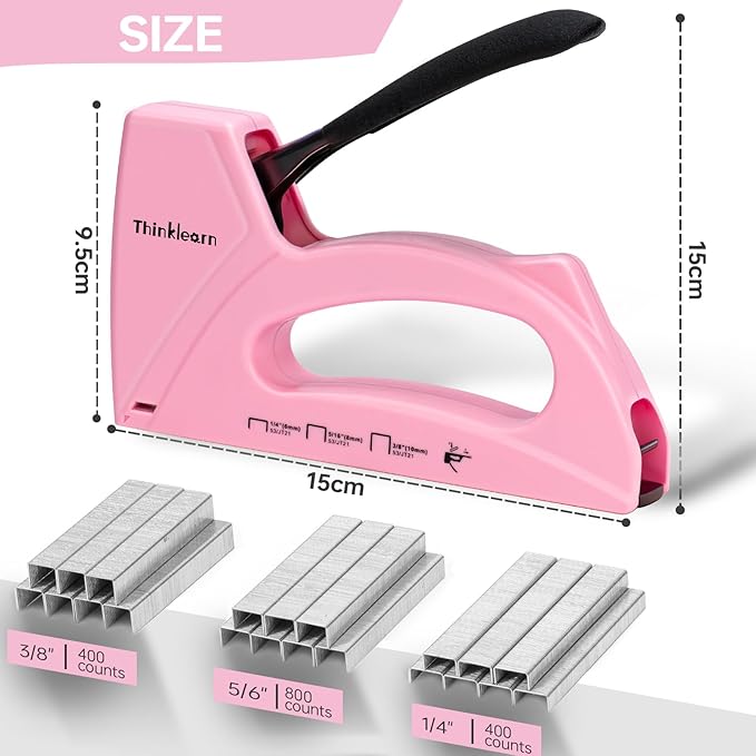 Pink Staple Gun for Crafting Projects, Light Duty Staple Gun for Wood with 1600pcs JT21 Staples 1/4, 5/16, 3/8 inch, Fabric Stapler Gun for Crafts, Bulletin Board Stapler for Teachers
