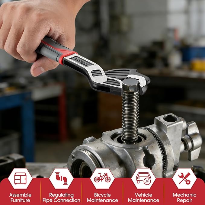 Self Adjusting Pipe Wrench, 6”8”10” Self Locking Wrench Set with Forged Double Threaded Jaws for Pipes Nuts Bolts and Plumbing Repair
