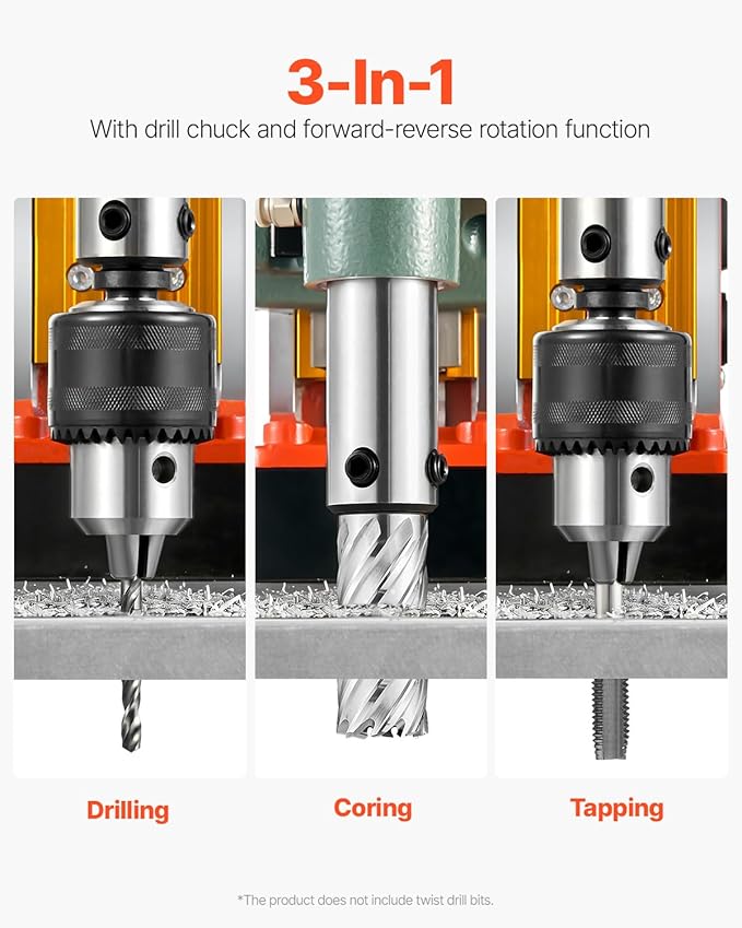 VEVOR 1450W Mag Drill Press, 2" Core Drilling Machine, 2922 lbf Variable Speed Portable Magnetic Drill, Heavy Duty Metal Hole Cutter with 6 Annular Cutters for I-Beam Steel Fabrication & Jobsite