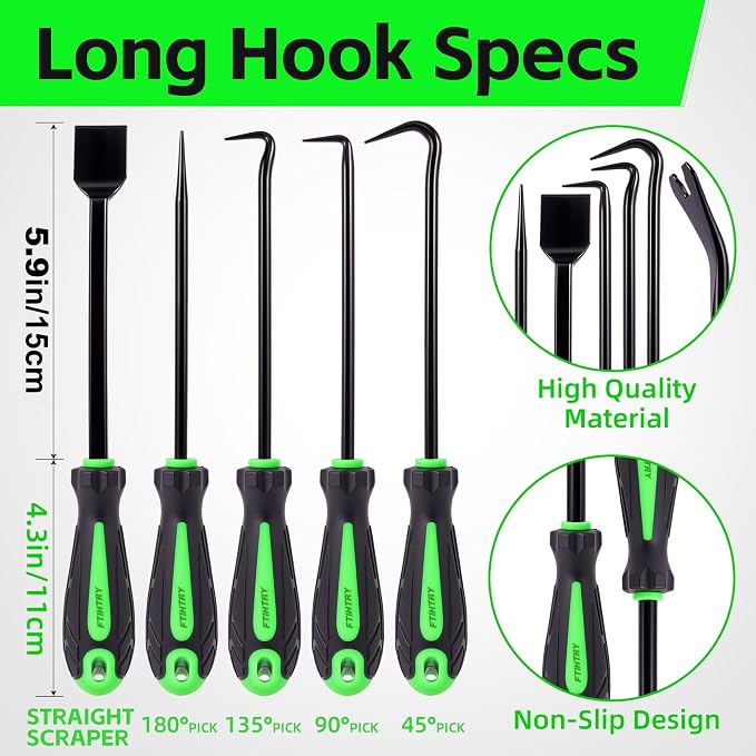 FTIHTRY 11-Piece Pick Set and Hook Set with Scraper and Magnetic Telescoping Tool, Pick Set for Automotive Electronics Maintenance Hoses Gasket