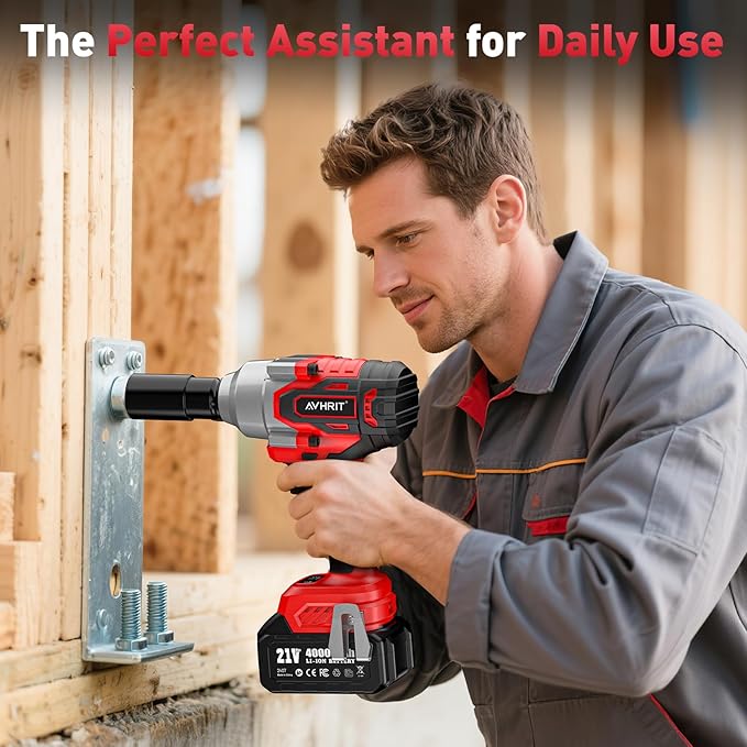 Avrhit 1300N.m(960ft-lbs) Cordless Impact Wrench, Electric Impact Gun 1/2 Inch, 2200RPM Power, 2x 4.0Ah Batteries, High Torque Impact Driver for Car/Truck RV/Mower