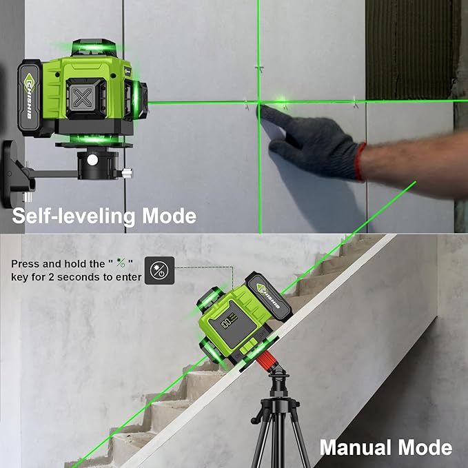 16 Lines Green Laser Level Kit -4x360° 4D Self-Leveling Cross Line Laser Level, Rotary Base and Accessories for Construction, Home Improvement and Picture Hanging,(Safety Class ll, <1mW power output.)