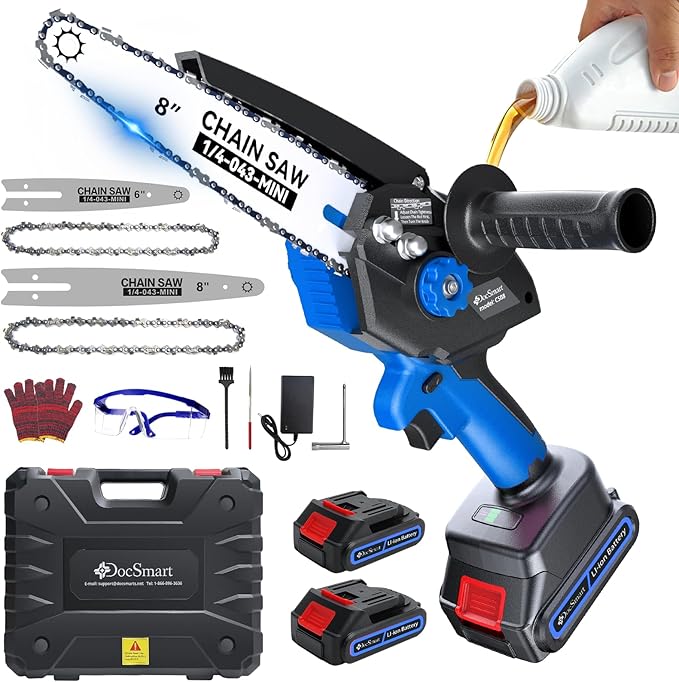 Electric Mini Chainsaw for Pruning Small Trees, Brushless 8 inch & 6 inch Portable Hand Saw with 2 Rechargeable Batteries, 1000W Handheld Chain Saw for Wood Cutting, Gardening Gifts for Mother's Day