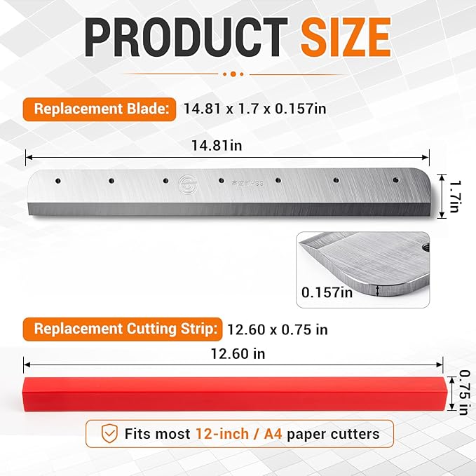 14.81'' Heavy Duty Guillotine Paper Cutter Replacement Blade and Replacement Cutting Stick for 12-inch Industrial A4 Guillotine Cutter Accessories