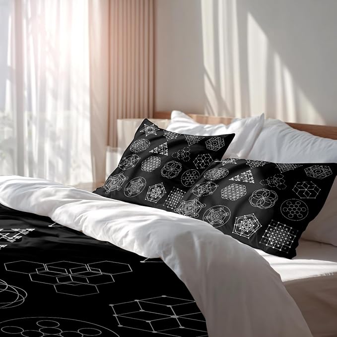 Batmerry Geometry Sacred Symbol Twin Size 100% Cotton Duvet Cover Sets, Religion Bedding Set with Zipper Closure Corner Ties, 3 Pieces (1 Cover + 2 Pillowcases No Comforter)