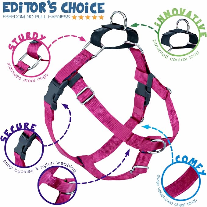 2 Hounds Design Freedom No Pull Dog Harness, 1 inch XXL, Raspberry | Discourages Pulling, Comfortable Control Adjustable Dog Harness for XXL Sized Dogs, Made in USA (Leash Not Included)
