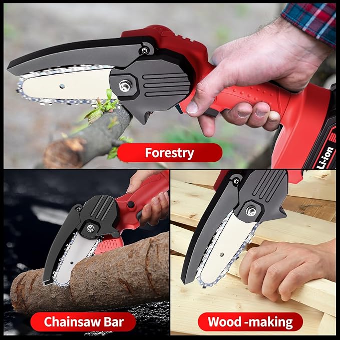 Wood Ranger Mini Chainsaw, Electric 4 inch MINI Chainsaw, Cordless Portable Electric Chain Saw for Yard, Home and Garden, Wood Cutting, Tree Trimming (2Battery&3Chain)