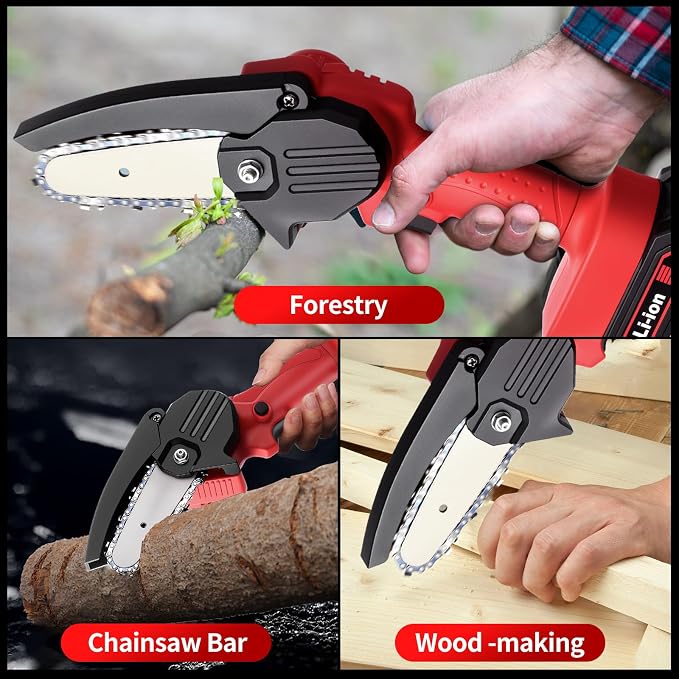 Wood Ranger Mini Chainsaw, Electric 4 inch MINI Chainsaw, Cordless Portable Electric Chain Saw for Yard, Home and Garden, Wood Cutting, Tree Trimming (2Battery&2Chain)