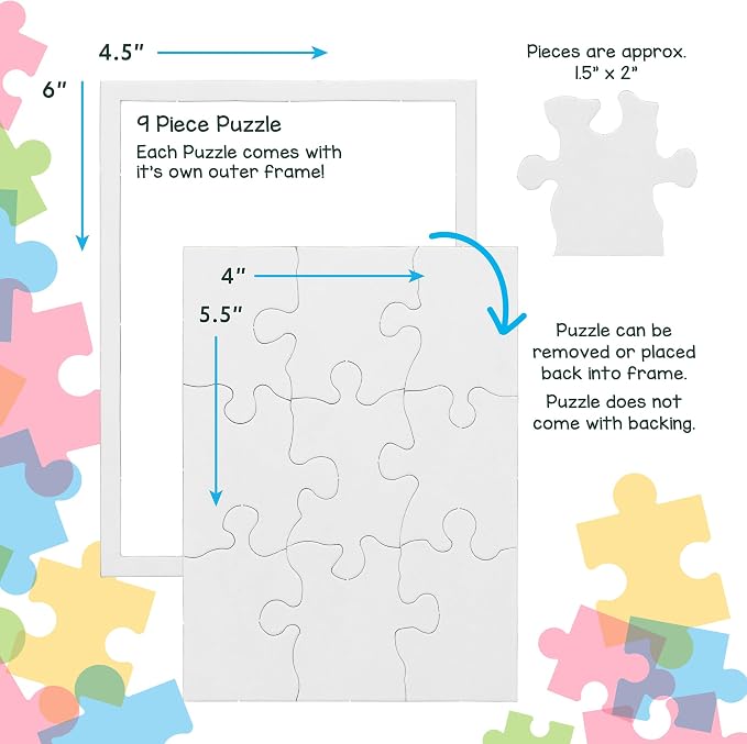 Hygloss 12 Blank Jigsaw Puzzles– 4 x 5.5 Inch, 9 Pieces Each – DYI Party Invites, Perfect for Decorating, Kids' Activities, Arts & Crafts or Party Favors - Puzzle Pieces to Draw On for Crafts