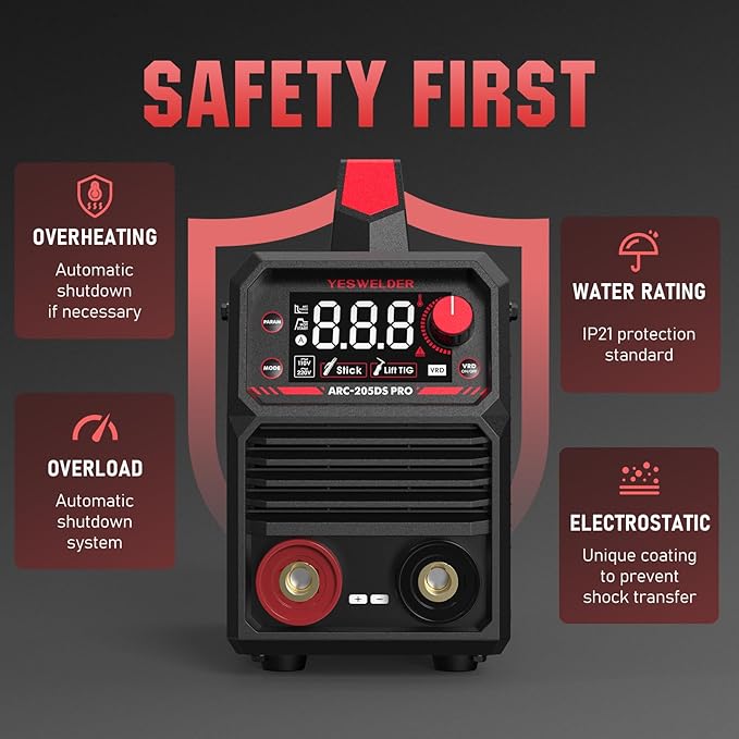 YESWELDER 205Amp Stick Welder Large LED Display, Digital Inverter IGBT ARC Welding Machine, 110V/220V Dual Voltage Hot Start Portable MMA Welder Machine, Arc Force