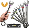 GRENPRO 15/16"-1-1/4" Large SAE Wrench Set, Combination Open End Tool Sets | Long Wrench Tool Set, 15-Degree Offset, 12-Point Box-End & Roll-Up Pouch With Gauge, Nickel Plated CR-V, Convenient Storage