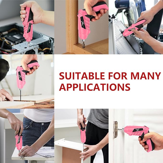 JENABOM 14 in 1 Electric Screwdriver Cordless Rechargeable Small Drill Set 3.6V Li-ion 3Nm Max Torque Electric Rotatable with LED Light Screwdriver, Pink